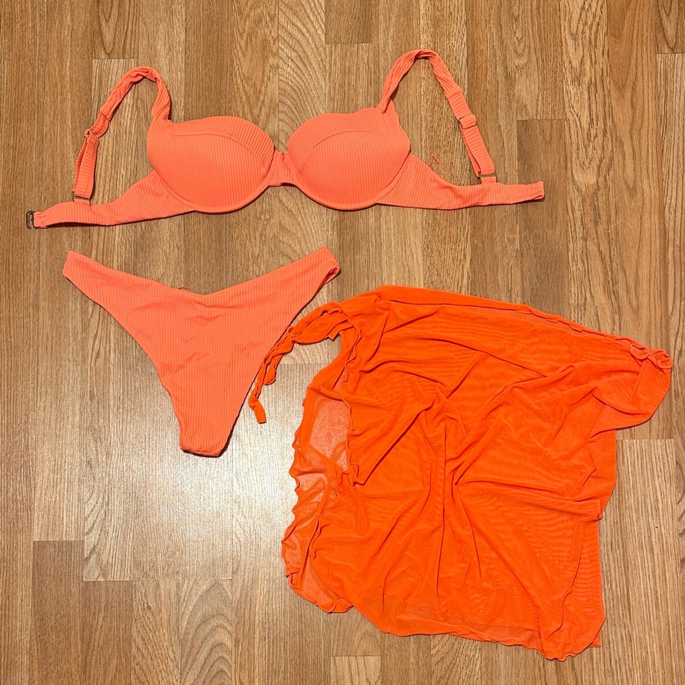 Vibrant Orange Bikini Set with Cover-Up